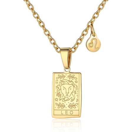 Halsband med stjärntecken för kvinnor, konstellation, tarotkort, hänge, dubbelsidigt, guld, rostfritt stål, vänskapssmycke, present till flickor
