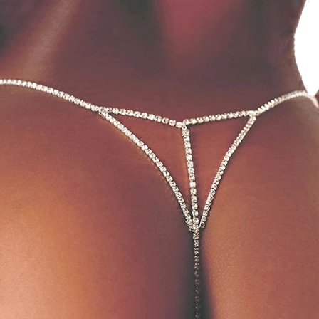 Sexy Rhinestone Thong Panties Undertøy Krystall Panties G-streng Sommer Strand Mage Midje Kjede Bikini Rhinestone Midje Kroppskjede for Kvinner 