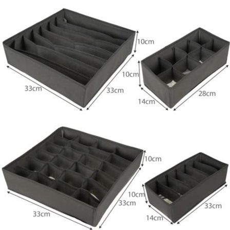 4-pakkaus Vaatekaappijärjestäjä Säilytys alusvaatteille Lipasto Harmaa—pa