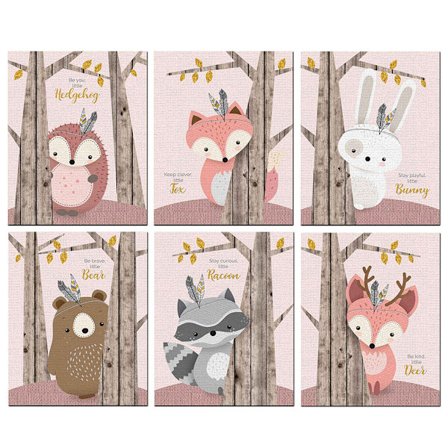 6 stk. 30x21 cm søte tegneserie dyr mønster lerret maleri veggkunst bilde hjem veggdekorasjon