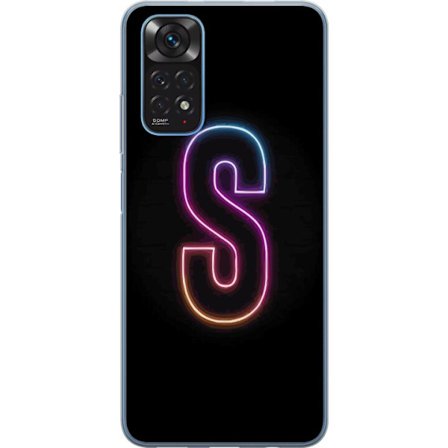Yhteensopiva Puhelinkuori Xiaomi Xiaomi Redmi Note 11 Neonkirjain S kirkkaissa pinkissä ja sinisissä sävyissä tummaa taustaa vasten, siisti kirjai