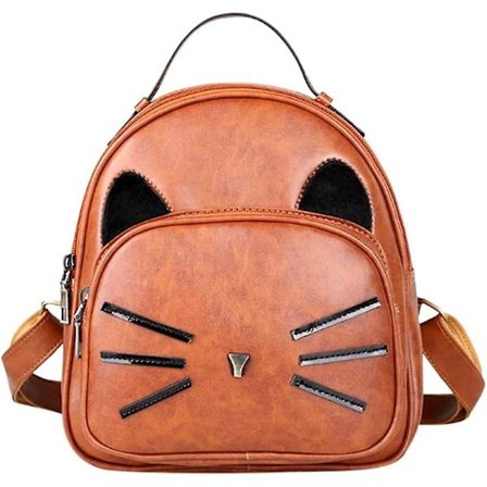 Kattenskjegg Ryggsekk | Dame Small Ryggsekk + Reiseveske Eller Lommebok Retro PU Lær (brun)