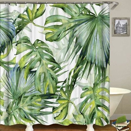 Bruseforhæng Jungle Tropisk Palmeplante Originale Bruseforhæng Anti-Mildew Grønt Stof med 12 Kroge (180cm ×200cm) KLB