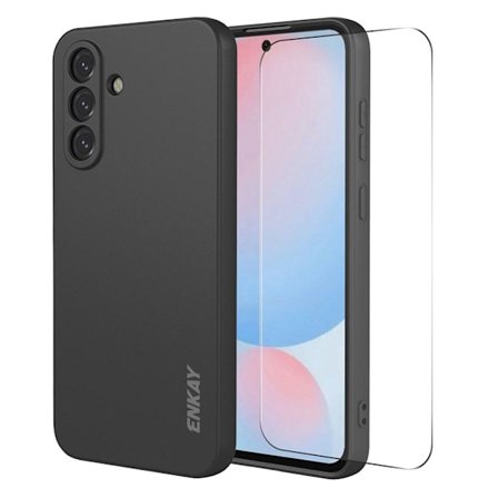 ENKAY HAT PRINCE Samsung Galaxy A57 5G Silicone Case with 9H Screen Protector - Black