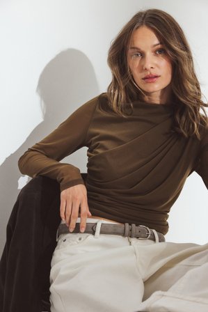 NA-KD Haut drapé en tulle - - Brun - XS (EU 32)