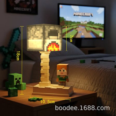 Sengelampe med Minecraft-tema TNT-natlampe inspireret af Minecraft Byggeklodslampe i Minecraft-stil Stemningsfuld bordlampe