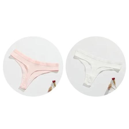2 st G-string Trosor Bomull Dam Sexiga kalsonger Dam Ribbad stringtrosa Enfärgad Låg midja Bikinitrosa Underkläder Plus Size pink-white 2XL 70-80kg