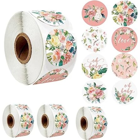 Blomsterklistermærke 2,54 cm 25 mm selvklæbende etiket, 2000 dekorative kuvertforseglingsklistermærker til gave, bryllup, fødselsdag, fest, emballage 