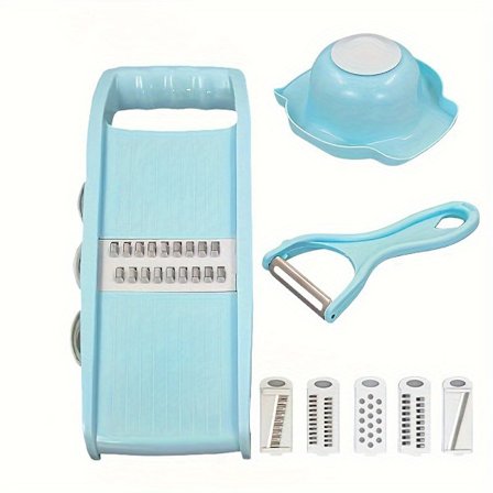 8-i-1 Mandolinskärare för kök med handskydd - Rostfria blad, slitstark plast - Perfekt för att skiva potatis