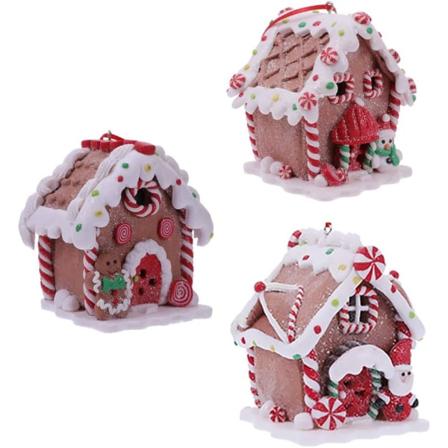 3 stk julebelyst pepperkakehus ornament miniatyr