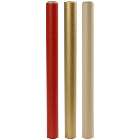 Pen Store Paquet de 3 papiers cadeaux 50cm x 5m Kraft/Or/Rouge