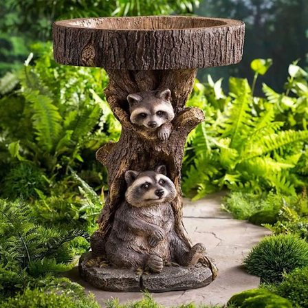 Resin Raccoon Birdbath Polyresin Antique For Home Garden Yard