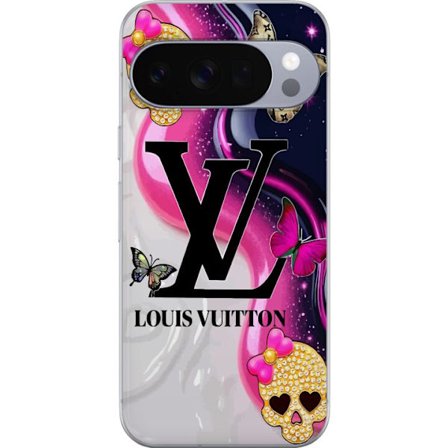 Google Pixel 10 Pro XL Genomskinligt Skal Lyxigt glittermotiv med dödskallar, fjärilar och modeinspiration