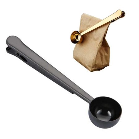 Kaffemål med klemme sort - Sked med klemme til kaffe