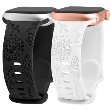 Kompatibel med Apple Watch-reimer 42/44/49mm, sportsreim med gravert løvetannmønster, erstatning for iWatch Series 8/7/SE/6/5/4/3/2/1, svart+hvit 42/