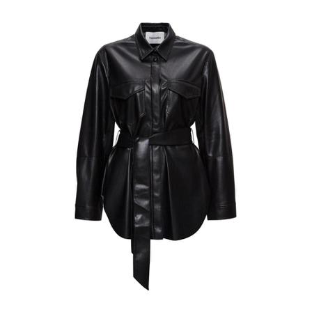 Nanushka Artha Riemed Safari Shirt in Vegan Leather , Zwart , Dames , Maat: XS