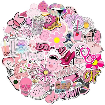Klistremerker Estetisk Pakke 100 Ark Søte VSCO Neon Jenteklistremerker, Vanntette Vinyl Dekaler Trendy Kult Klistremerkesett for Laptop, Datamaskin, 
