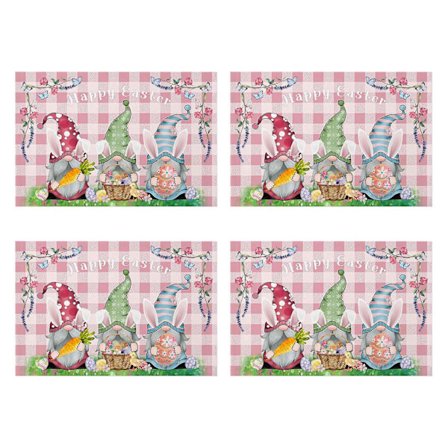 4 stk. Påskedækkeservietter Bomuld Linned Varmebestandig Bordmåtte Kanin Nisse Dækkeserviet