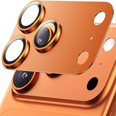 Metal Hærdet Glas Kamerabeskyttelse til iPhone 17 Pro Max - Sort Legeringslinsebeskyttelse, Orange Linsering, Kompatibel med iPhone 17 Pro