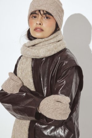 NA-KD Knitted Alpaca Blend Mittens - Gants - Beige - One Size