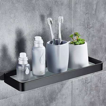 Dusjhylle Vegghylle Bad Caddy Med Oppbevaring Organizer Rustfri Ingen Skader Herdet Glass Aluminium Plass For Kjøkkenutstyr 30