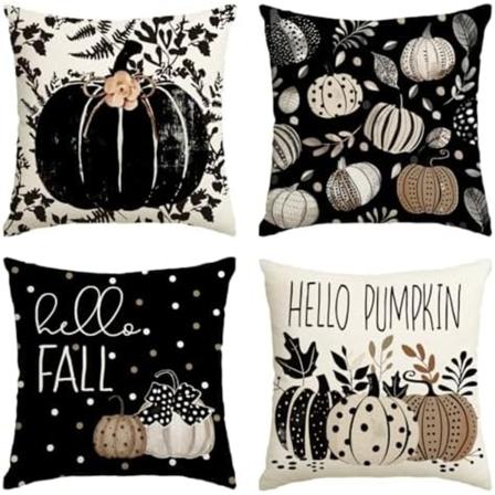 Syksyn Hello Pumpkin -lehtityynynp lliset, 18 x 18 tuumaa, syksyn kiitosp iv n sadon polka dot mustat koristeet