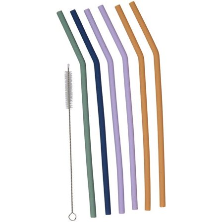 Sugrör i silikon 6-pack med rengöringsborste