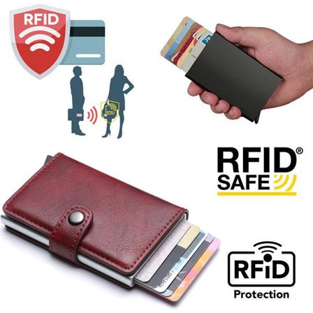 Red - RFID Protection Wallet Card Holder 5 Cards (Genuine Leather)