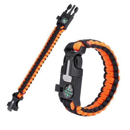 Paracord Overlevelsesarmbånd for Menn Kvinner Utendørs Armbånd Wrap Tau Oransje Svart