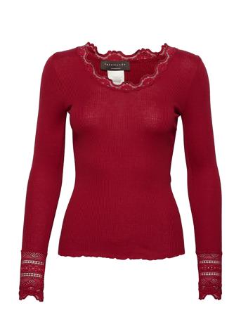 Silk T-Shirt W/ Lace T-shirts & Tops Long-sleeved Rød Rosemunde*Betinget Tilbud