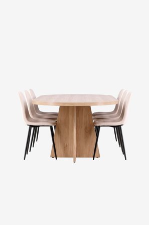 Venture Home - Bootcut-spisebord med Polar-spisebordsstol - Beige - Spisebordssæt 6 personer - Fra Homeroom