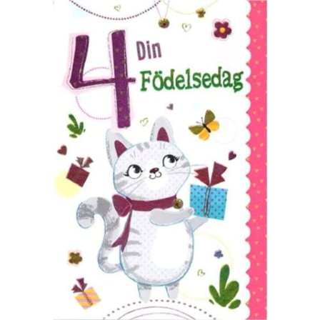 Tillykkekort 4 år med Kat - Spar Es