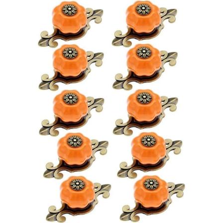 Sæt med 10 farverige keramiske skabsknopper (orange) skuffemøbler