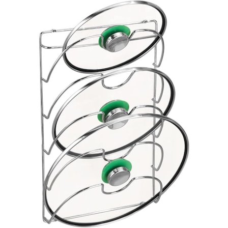 Hylde - Praktisk vægmontering til grydelåg og køkkenredskaber, fremstillet af forkromet metal (1 stk., 5 niveauer, sølv)