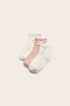 Newbie | Strumpor med rosett 3-pack | Offwhite