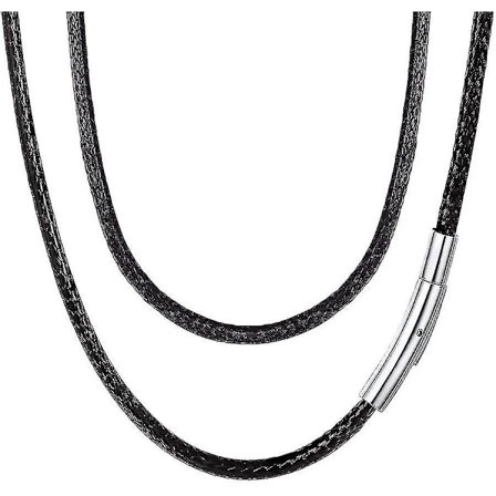 Svart skinnsnorhalskjede for menn og kvinner. 3mmx60cm voksrepkjede med magnet