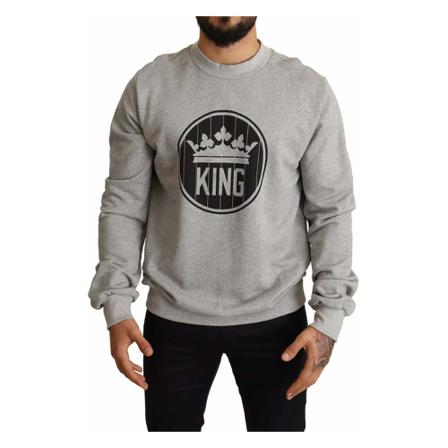 Dolce & Gabbana, Crown King Print Cotton Sweater Grijs, Heren, Maat:XS