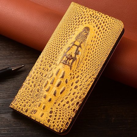 Etui til iPhone15promax Alligatorhode Gult Lær Flip