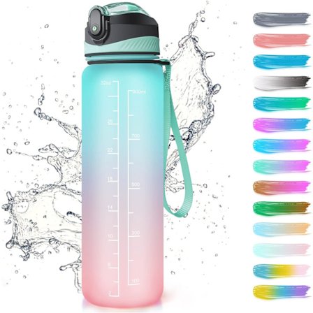 Liter Sportsflaske, Vandflaske med Strå, med Markeringsspor, Vandflaske Åbner med Et Klik, Velegnet til Fitnesscenter, Yoga, Camping