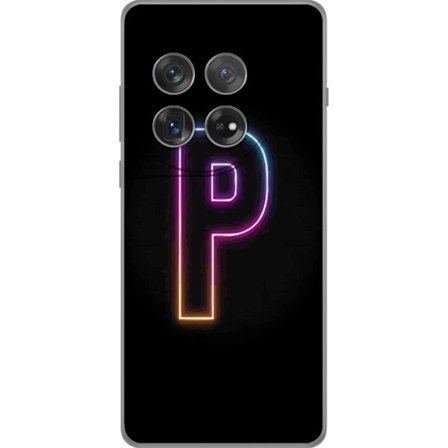 Kompatibel Mobilcover til OnePlus OnePlus 12 Minimalistisk neonbogstav P i farvegradient og lyseffekt mod sort baggrund i digital neonstil