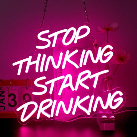 Stop Thinking Start Drinking -neonkyltti, vaaleanpunaiset neonbaarikyltit seinäkoristeeksi, USB-neonvalokyltti kotibaariin, mancaveen, juhliin, 