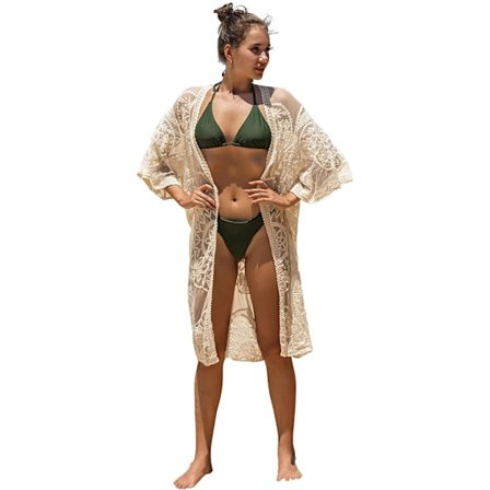 Dame Blonde Bikini Cover Up Sommer Strand Badedragt Cover Up Pareoer Kimono Cardigan Strandkjole Lang One Size