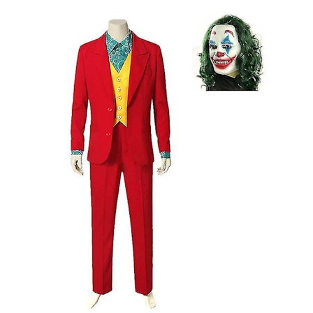 Clown Joker Costume Red Suit Jacket Pants Shirt Outfits Halloween Costumes For Kids Men Carnival Masquerade Party Joker Cosplay -a