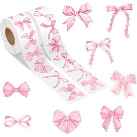 Sløyfe-klistremerker, 500-pakning runde rosa selvklebende etiketter for gaveinnpakning, scrapbooking og festdekorasjoner