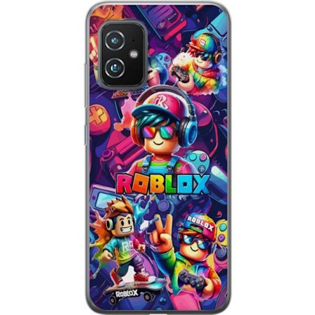 Kompatibelt Mobildeksel til Asus Asus Zenfone 8 Fargerikt Roblox-spillgruppe med hodetelefoner, kontrollere og neonfarger perfekt for barn og spillent