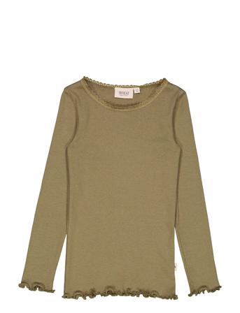 Rib T-Shirt Lace Ls T-shirts Long-sleeved T-shirts Khakinvihreät Wheat