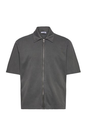 Weekday Short Sleeve Zip Shirt - Grey - L