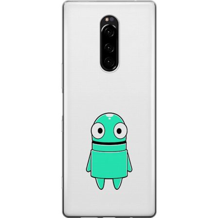 Yhteensopiva Puhelinkuori Sony Sony Xperia 1 Turkoosi piirroshahmo isoilla silmillä ja iloisella persoonallisuudella yksinkertaisessa kuvituksessa
