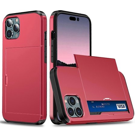 Slide Kortholder Telefoncover til iPhone 15 Pro, TPU+PC Dobbeltlags Beskyttelsesetui