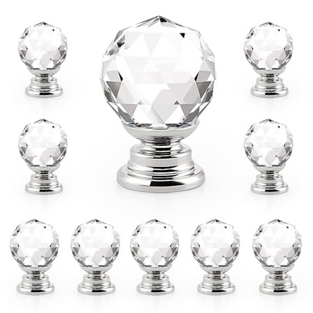 10 X 20mm Runda Glas Köksknoppar Genomskinliga Diamant Möbel Lådhåll Kristallskåp Dra Med Skruvar